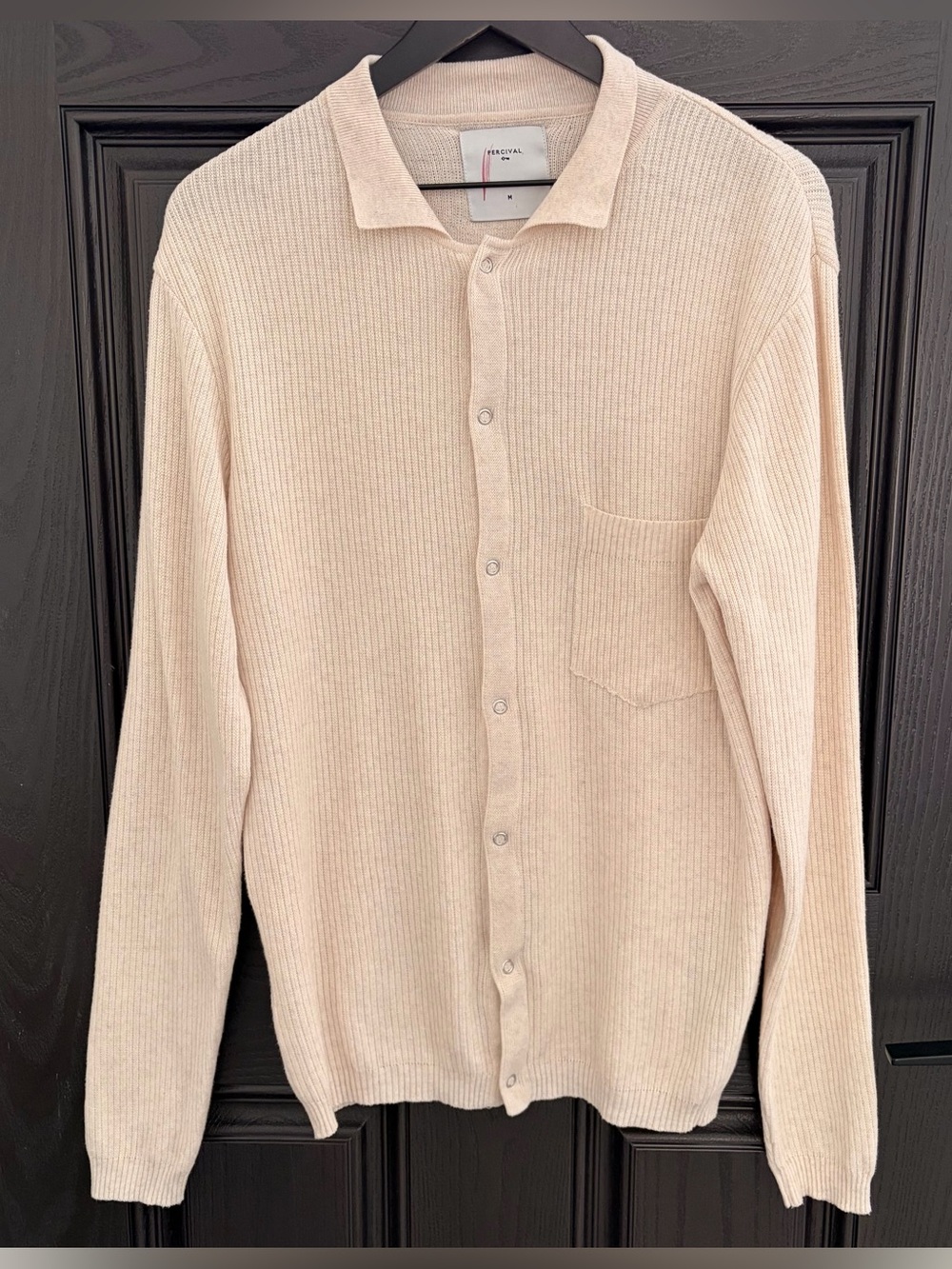 Percival Men’s Knitted Long Sleeve Button Shirt Size M Cream